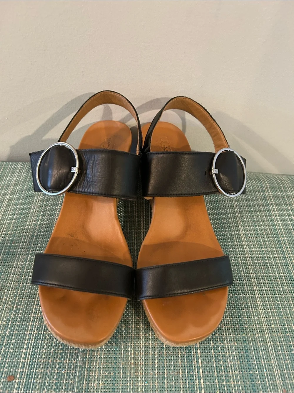 Black Wedge Espadrille Sandals with Silver Buckle